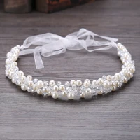 new crystal beads ribbon bridal hairbands women pearl headbands rhinestone beaded head piece wedding head chain hair jewelry