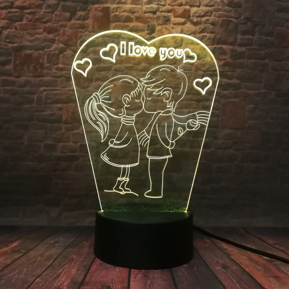 Романтический поцелуй дети I Love You 7 цветов градиент светодиодные ночники 3D стол настольные лампы Свадебный декор подруга любовник пара подарк