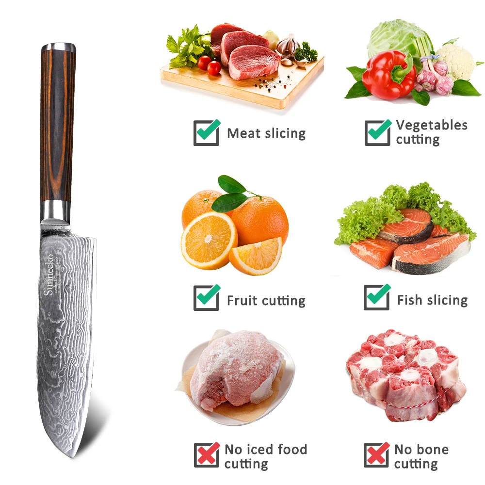 SUNNECKO 5 дюймов дамасский нож Santoku японский VG10 стальной острый для резки мяса и