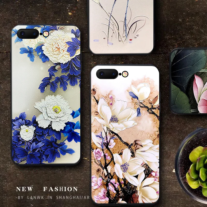 IIOZO 3D Рельефный цветочный чехол для телефона iPhone 8 7 6 6s Plus Lotus Rose Цветочный мягкие