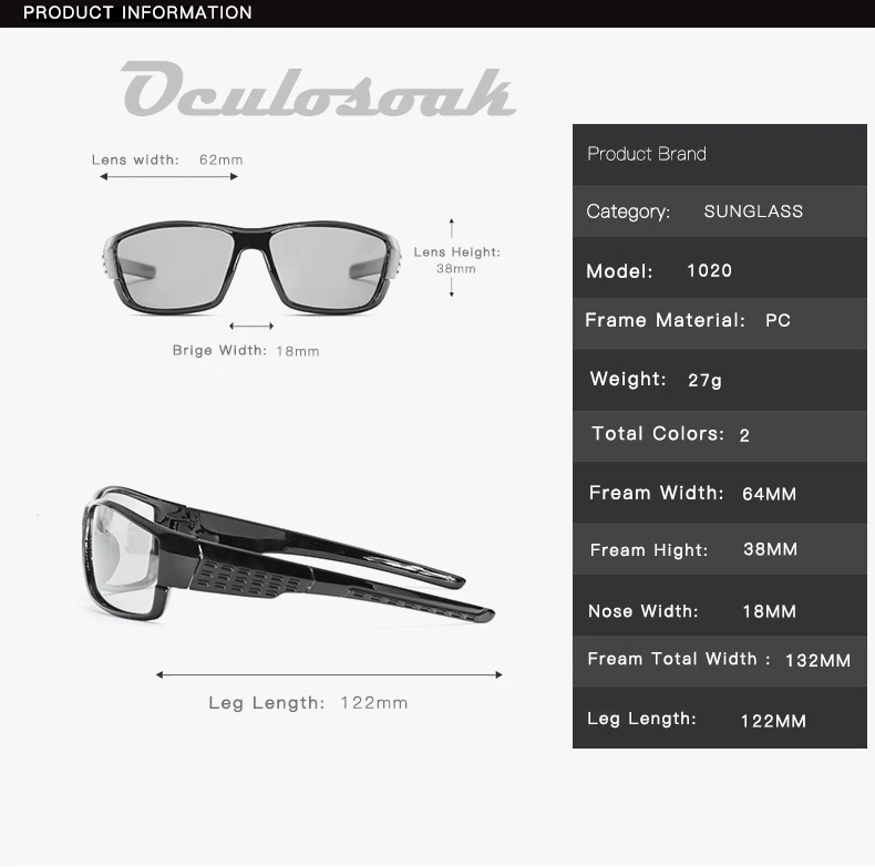 Oculosoak фотохромные солнцезащитные очки для мужчин Поляризованные Хамелеон