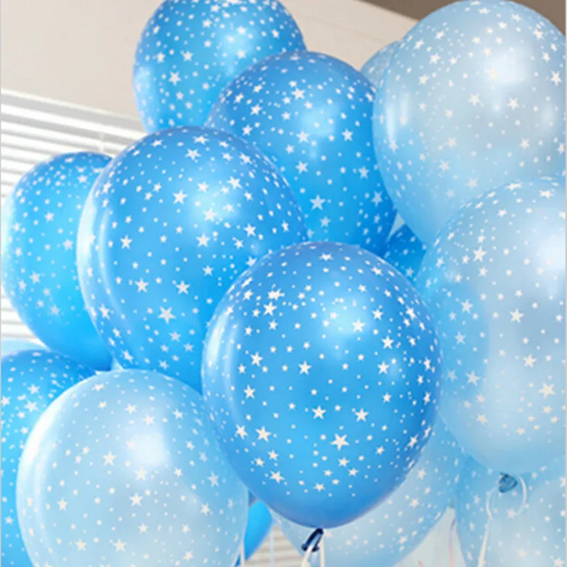 

30pcs Blue Clear Five Star Printed Pearl Latex Helium Balloon 12 inch 3.2g Wedding Birthday Party Decorative kids Toys