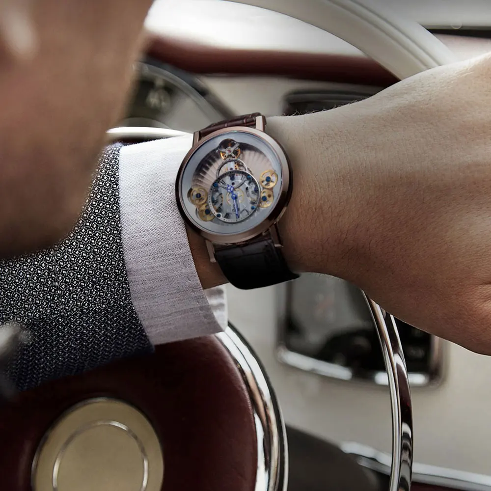 Новый Риф Тигр/RT Роскошные Шестерни кварцевые часы для Для мужчин розовое золото