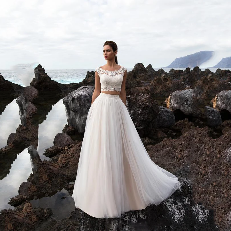 2019 новые летние пляжные свадебные платья из двух частей кружевные Короткие