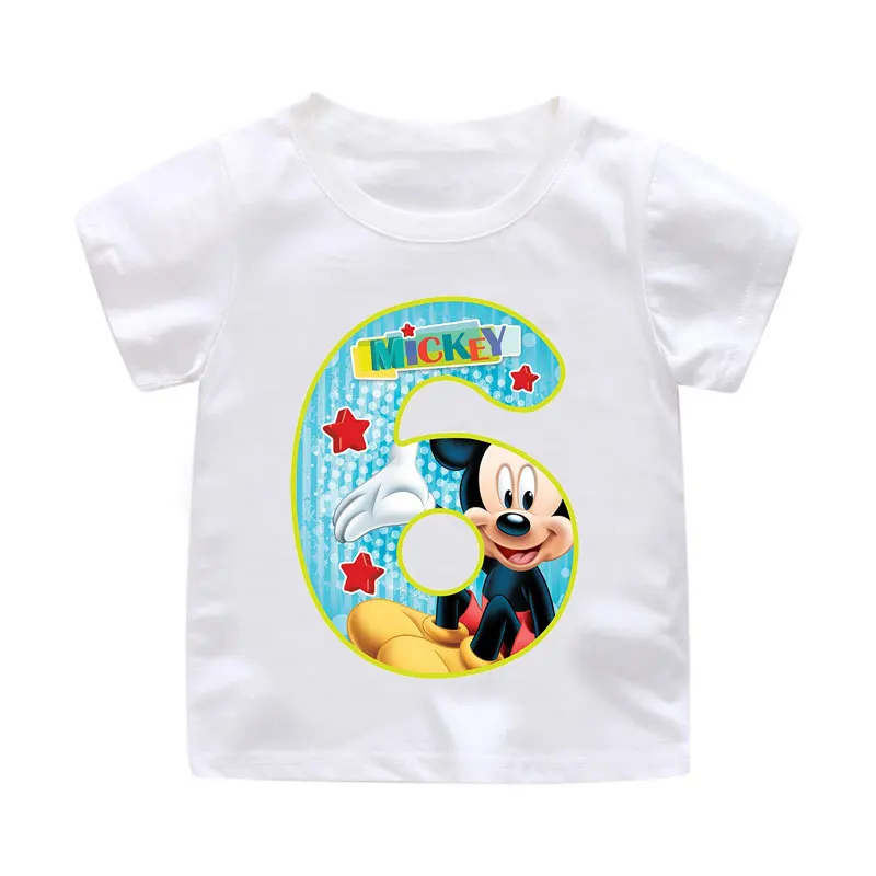 Bai06 ZSIIBO Birthday T-shirt Boy Girl Letter Cartoon Mouse Print Summer short sleeve O-neck Tees Children clothing Kids tops CX6L102 - Цвет: Bai06