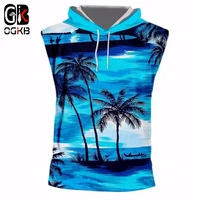 ogkb sleeveless hoodie homme fashion o neck fruit 3d cap vest printed coconut tree funny large size homme undershirt thin hoody