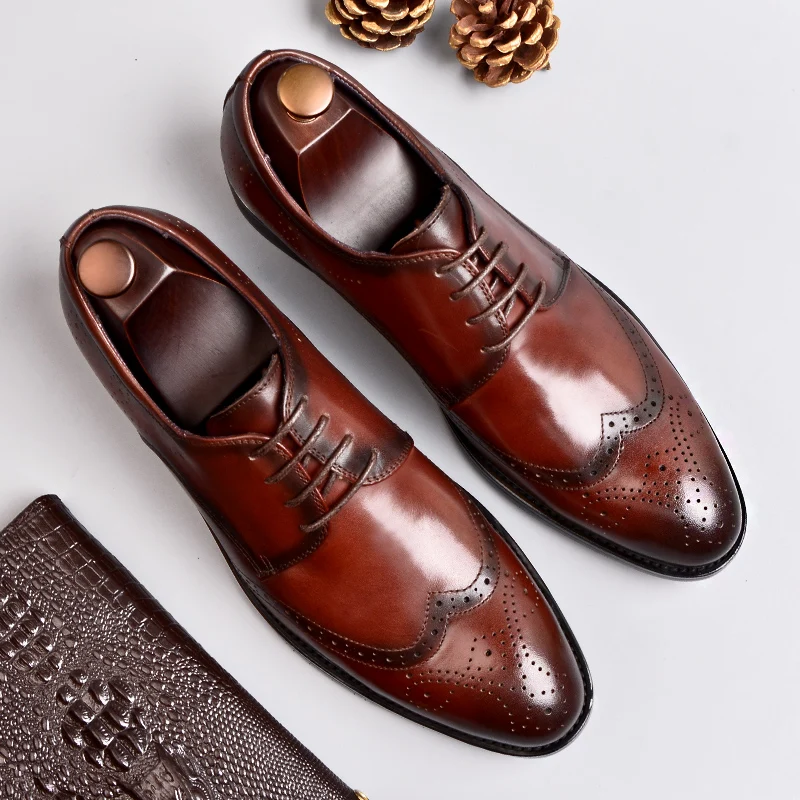 Мужские деловые оксфорды PJCMG черные/красные/кофейные туфли из натуральной кожи