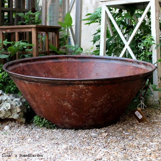 Большой горшок с медной отделкой винтажная чаша цветочный плантатор ручками|pot