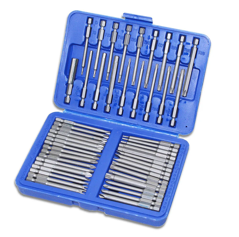 

50pcs Extra Long Screwdriver Bit Set Cr-v Steel 75mm Length Security Bit Set 1/4 Hex Shank Spline Torx Hex Pozi Cross Bits