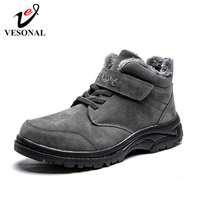 Мужские ботинки с мехом VESONAL Теплые повседневные кожаные плюшевой подкладкой на
