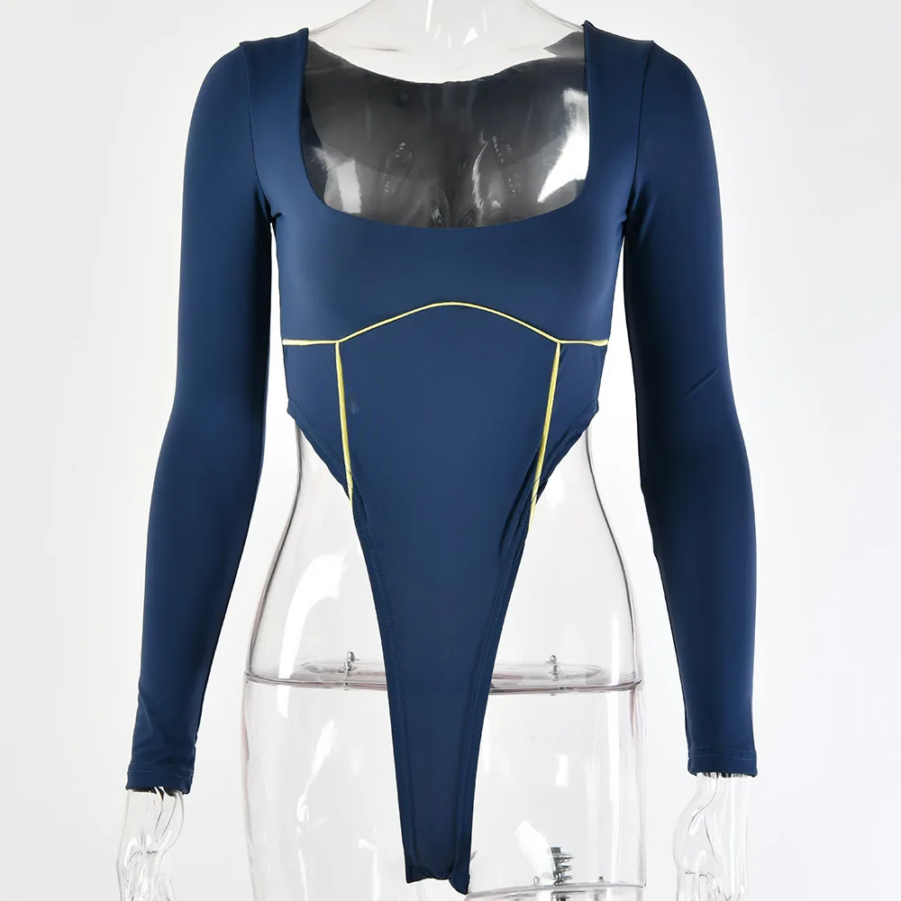 yellow bodysuit Julissa mo полосатый лоскутный сексуальный боди Женский Летний Облегающий комбинезон с длинным рукавом цельный базовый Женский Топ s для фитнеса - Цвет: yellow bodysuit