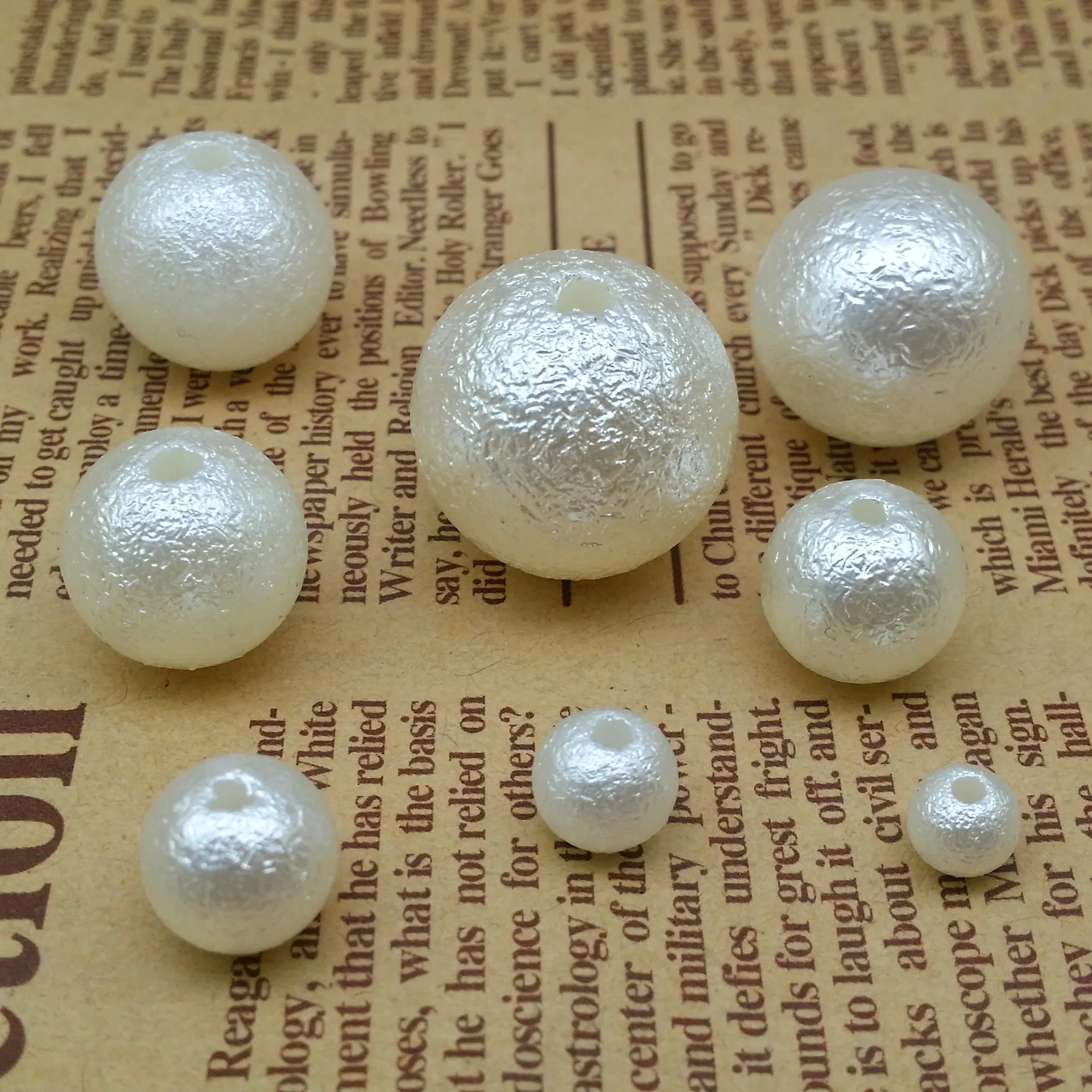 

New Big Hole Beads Wholesale 6-20mm Imitation Pearl Beads Beige Round Wrinkle Dull Polish Loose Pearl Spacers for Jewelry Making