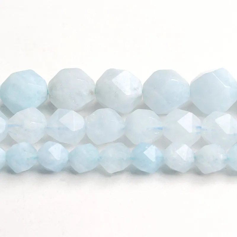 Натуральные граненые бусины Аквамариновый камень синие круглые для