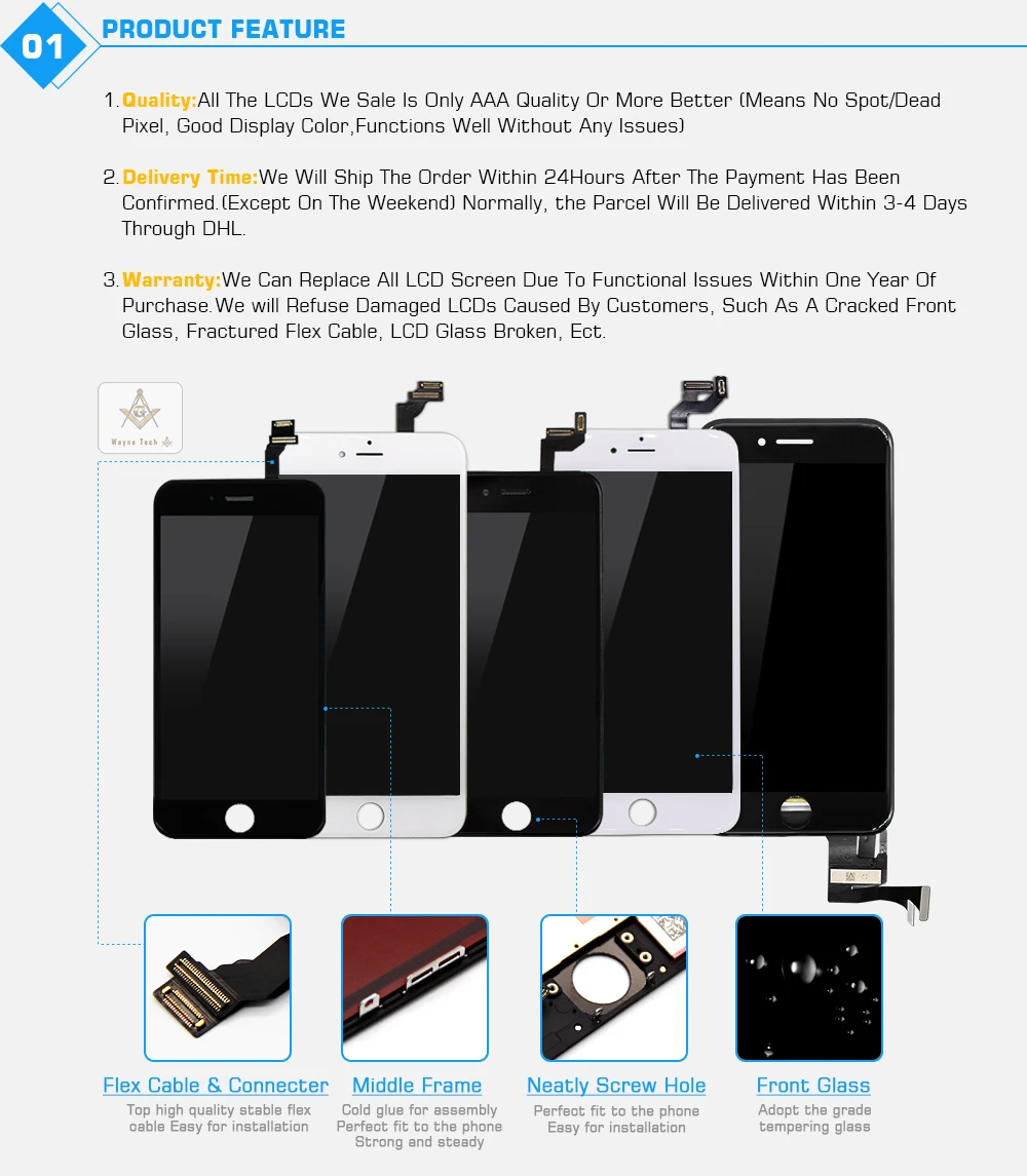 10 шт./лот класс AAA++ ЖК-дисплей без битых пикселей для iPhone 6 6G Дисплей сенсорный дигитайзер сборка DHL