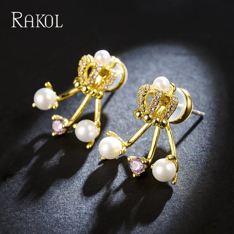 RAKOL элегантный AAA кубический циркон Корона Форма Золото Мини серьги для женщин