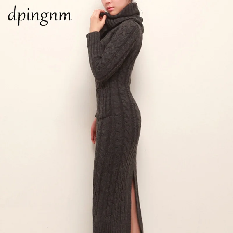 2019 Autumn Winter long Sweater dress women solid bodycon Thick Female Jumper O-neck slim basic knit Long sleeve | Женская одежда