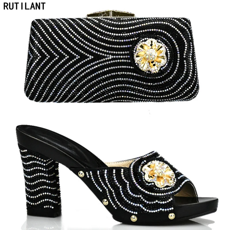 

Italy Women Sapato Feminino Shoes and Bag Set Decorated with Rhinestone Women Shoes and Bag Set for Party Nigerian Wedding Shoes