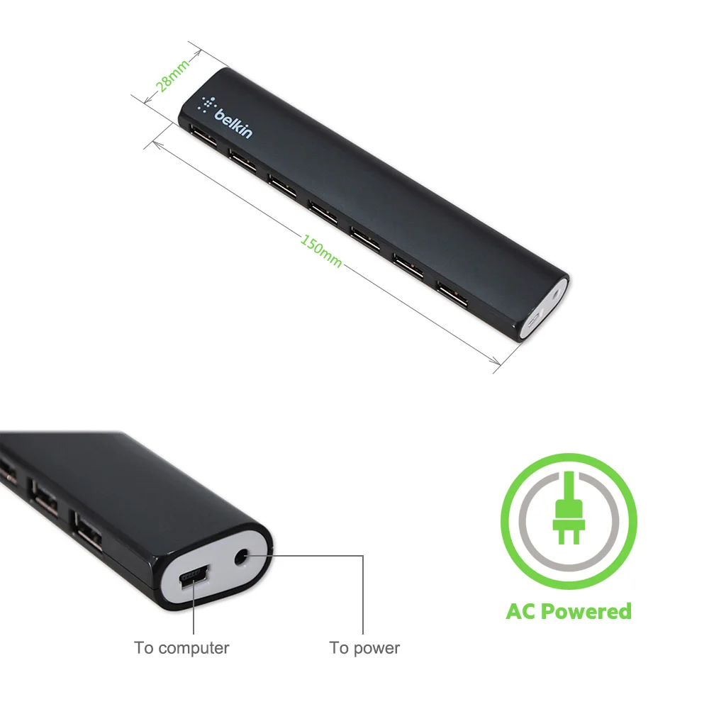 Belkin Оригинальный AC Питание USB 2 0 7 Порты и разъёмы концентратор с кабель для MacBook Pro