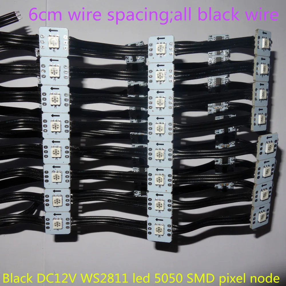 Черная Светодиодная лента WS2811 12 в пост. Тока 5050 SMD 100 шт. нитке черные провода
