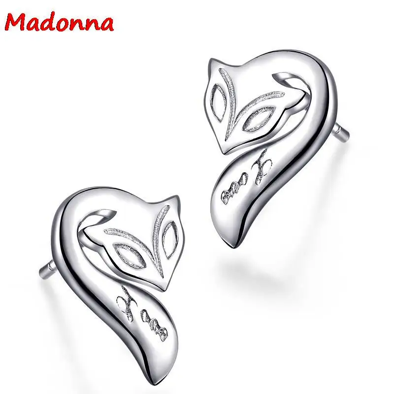 Женские сережки-гвоздики с лисьими буквами посеребренное украшение для ночных