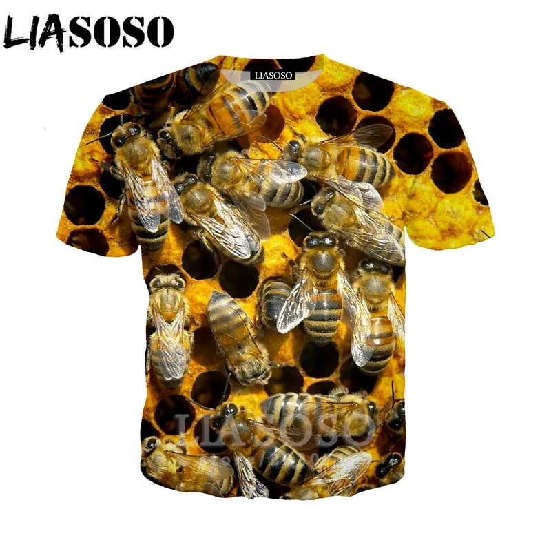 LIASOSO Summer New Men Women Sweatshirt 3D Print Animal Bee Short Sleeve T Shirt Fashion Harajuku Hip Hop Top Pullover A194-02 | Мужская