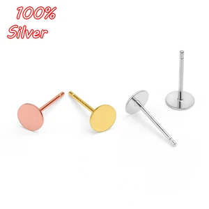 Гвоздик с плоским основанием из стерлингового серебра 925 пробы с кабошоном серьги Безель пробы, пустая прокладка 3, 4, 5, 6 мм, аксессуары для изготовления ювелирных изделий сделай сам, 10 шт.