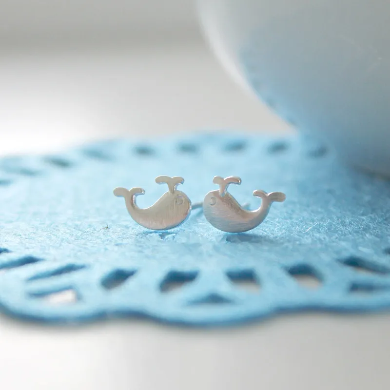 Кит S925 стерлингового серебра Золотая Сережка-гвоздик окунутые массивные серьги