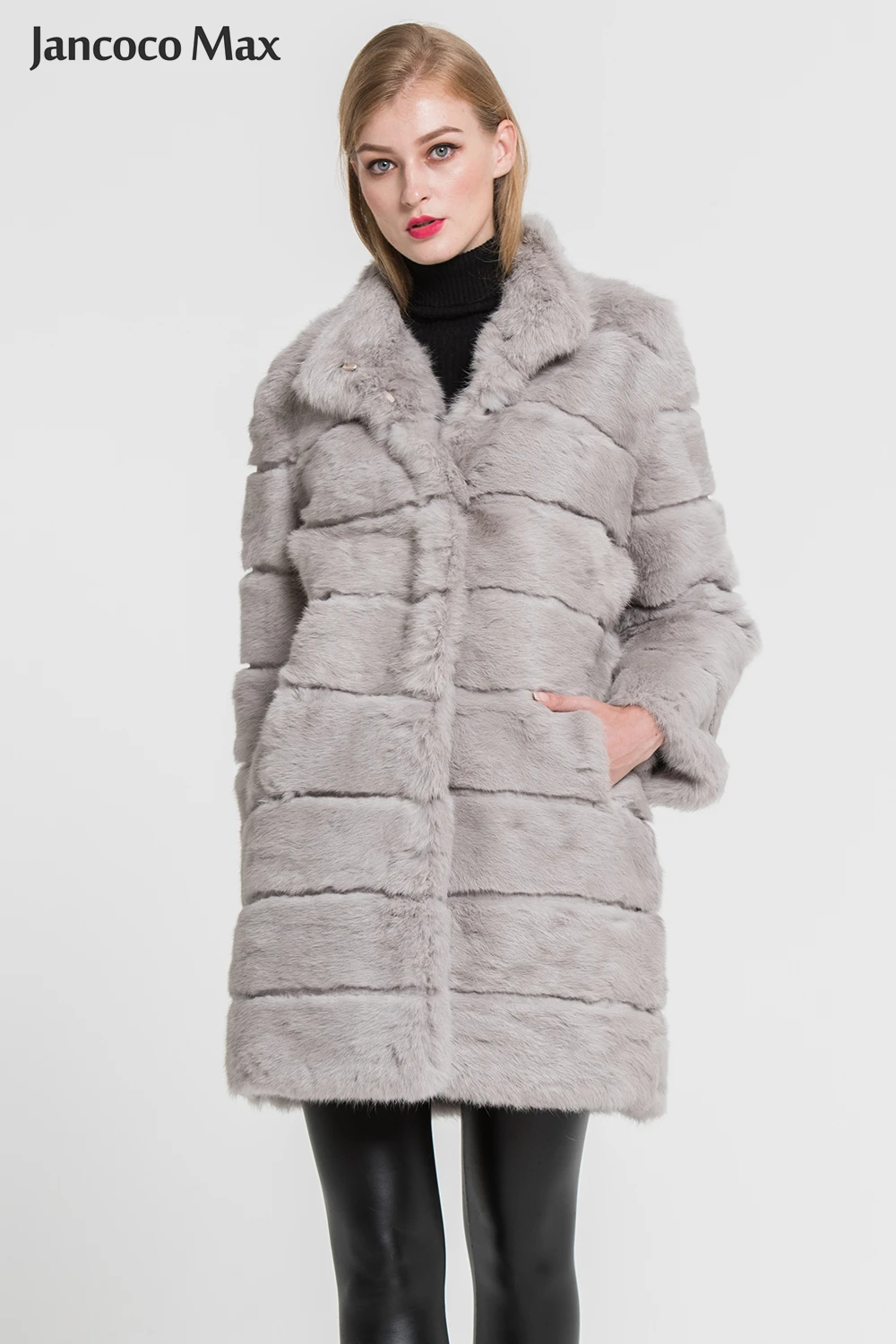 Jancoco Max новая зимняя куртка из натурального кроличьего меха теплая мягкая длинная шуба женское рождественское платье S1675