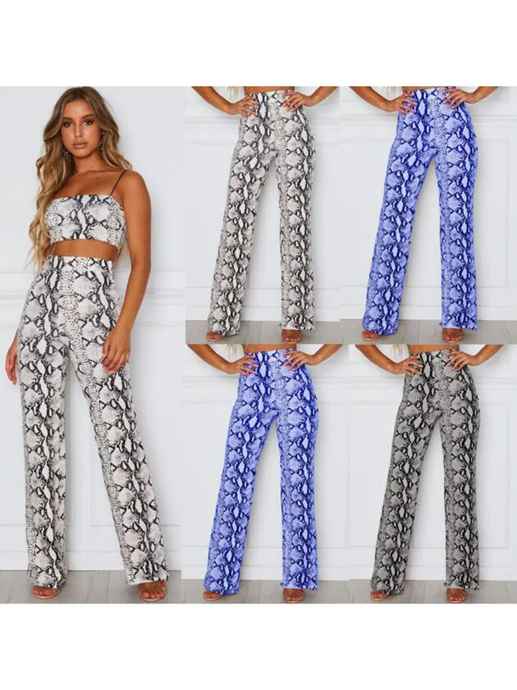 

2019 women vintage sexy serpentine printing loose flare pants long trousers mujer leisure snake skin pattern brand pants