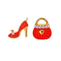 new design red green white pink crystal asymmetrical ol bag high heels stud earrings for women