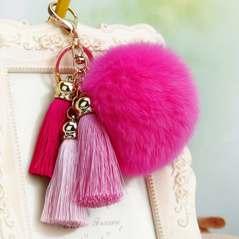 New creative gift cute ice silk tassel car keychain handbags pendant key chain plush hair ball jewelry ring | Украшения и