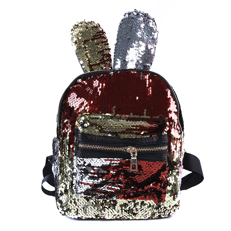 Women Cute Rabbit Ears Sequins Backpack Double Shoulder Bag Mini Backpacks Children Girls Travel Knapsack Simple Fashion | Багаж и сумки