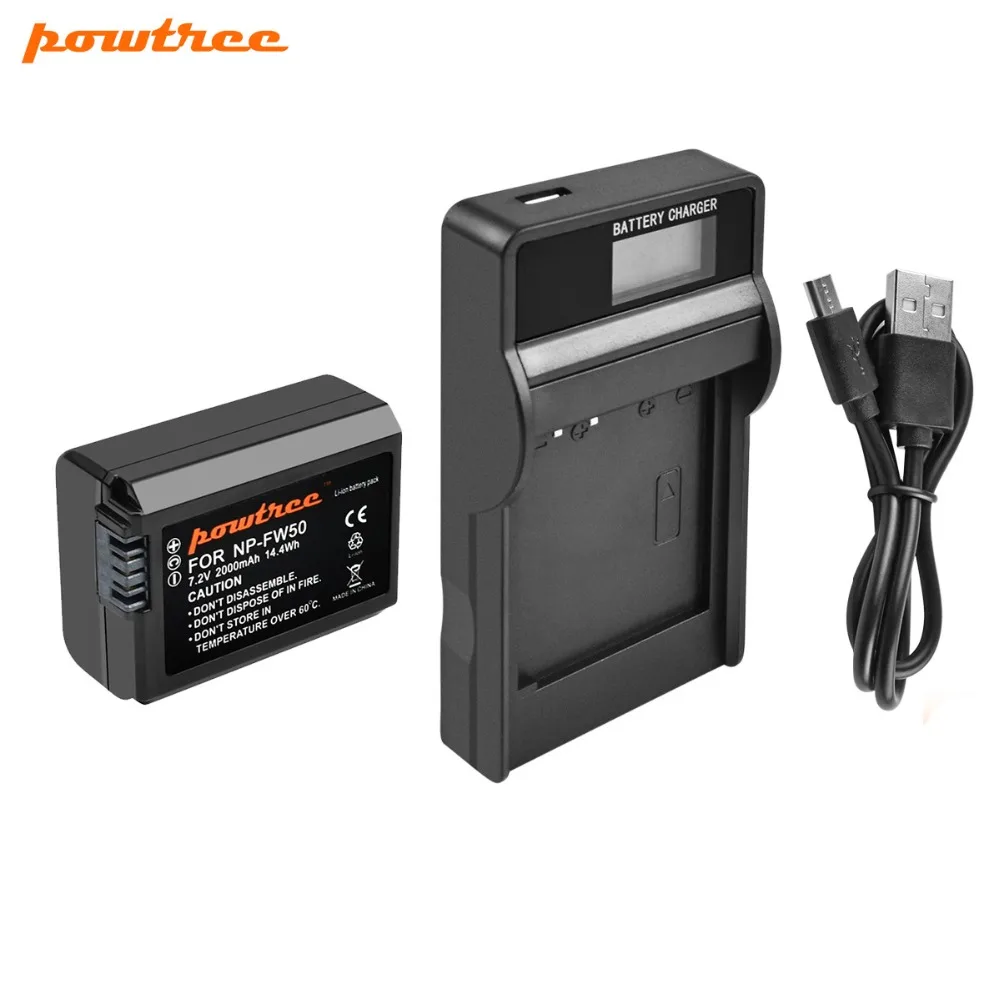 Powtree для sony 2000 мА/ч, NP-FW50 NP FW50 NPFW50 Камера Батарея+ ЖК-дисплей Зарядное устройство ДЛЯ Alpha a3000 a5000 a6000 a6300 a6500 NEX-3 L20