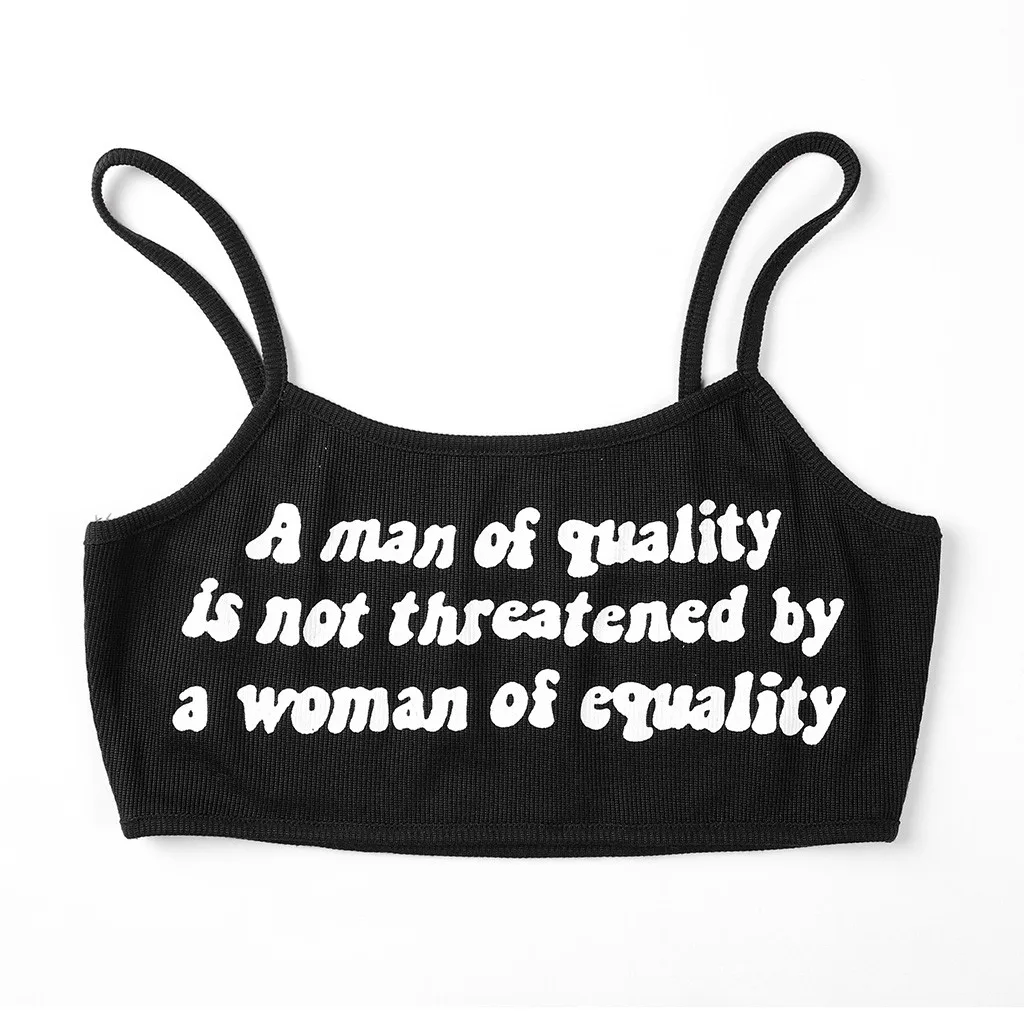 Женский укороченный топ с буквенным принтом Feitong черный без рукавов летние топы