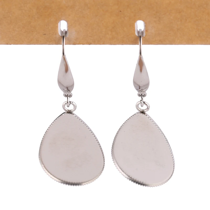 shukaki 5 pairs fit teardrop 18x25mm cabochon earring bezel settings stainless steel ear wire hooks diy blank bases for earrings | Украшения
