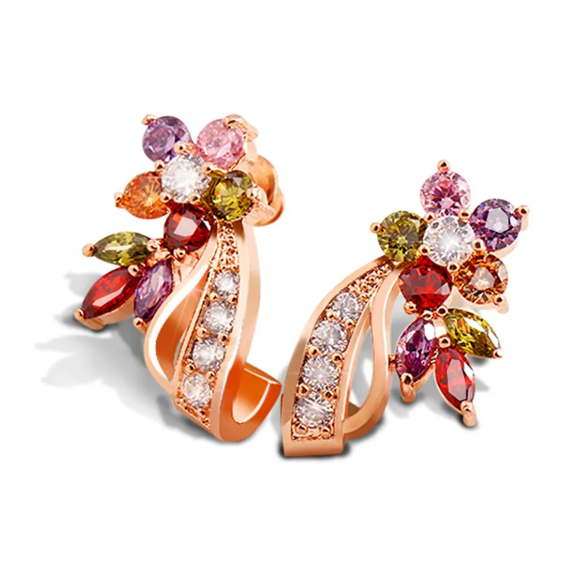 Элегантный Дизайн моды CZ Циркония Красочные Серьги Шампанское Золотой цвет