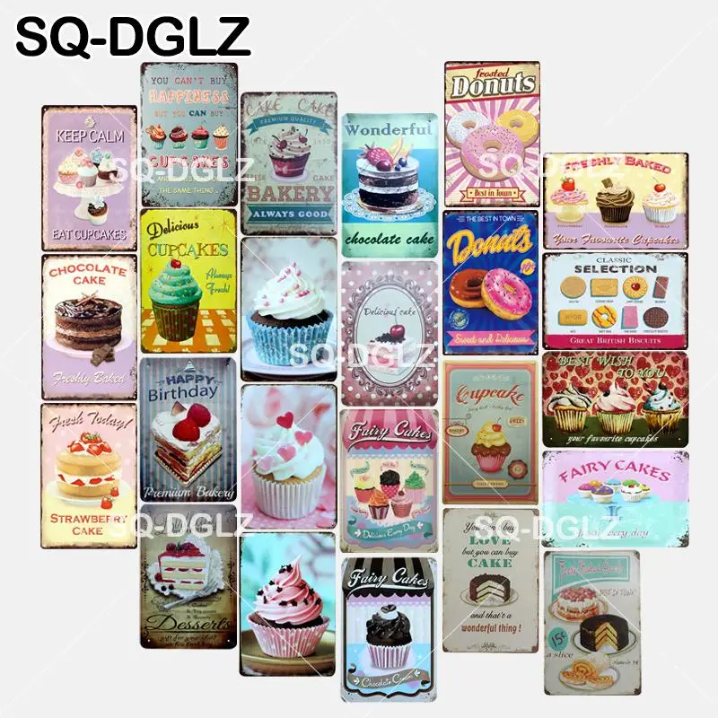 [SQ DGLZ] Новый Кубок торта жестяной знак Хлебобулочные украшения пончики