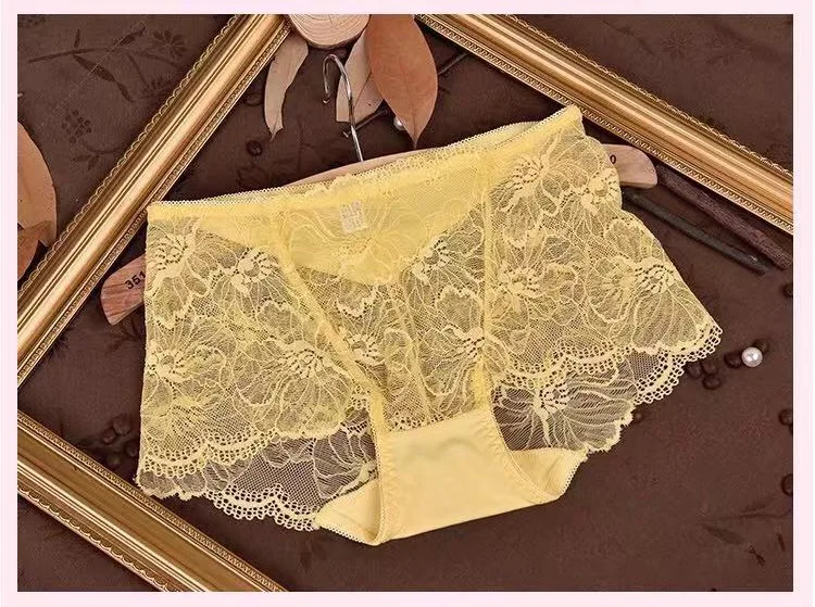 1 pieces-Yellow 2 шт./партия,, высокое качество, женские сексуальные кружевные прозрачные трусики, средняя талия, много цветов, плюс трусики большого размера, женские трусы - Цвет: 1 pieces-Yellow
