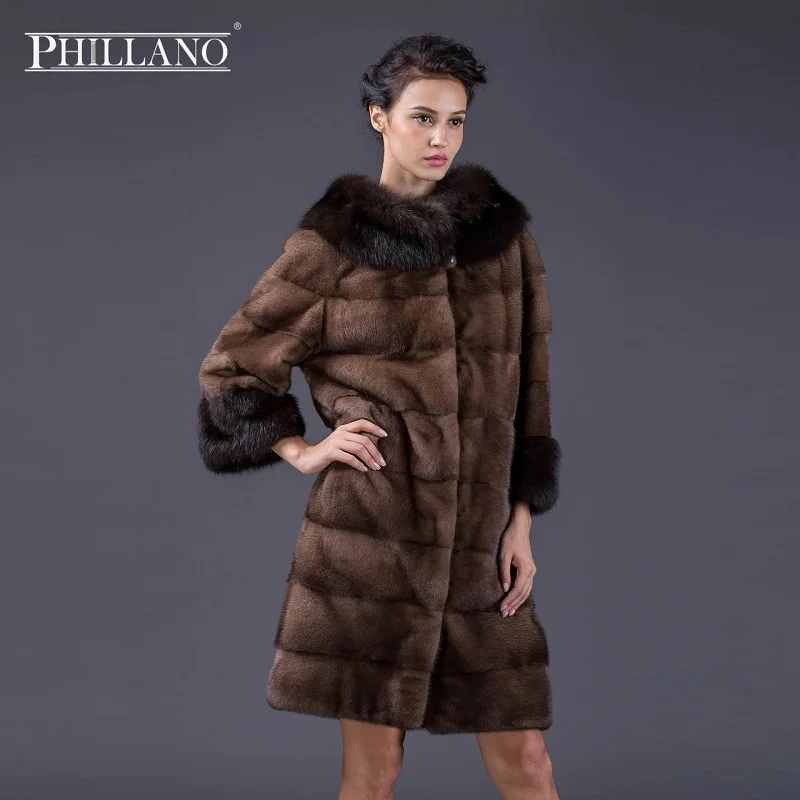 Phillano, новая мода, рукав летучая мышь,, настоящая норковая шуба, женская, зимняя, натуральная норковая шуба, импортная, длинная шуба, YG11046-95 - Цвет: Walnut