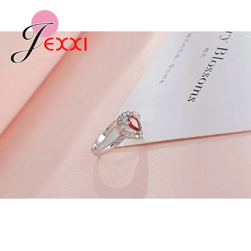 Hot Sale Wedding Rings For Women Heart Shape Red CZ Crystal 925 Sterling Silver Engagment Finger Ring Femme | Украшения и