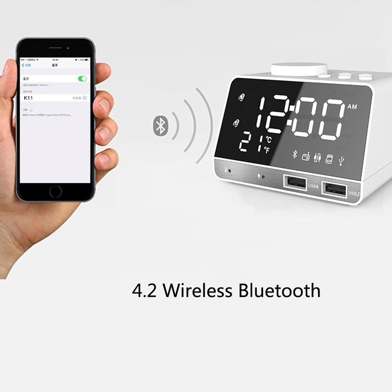 APQ K11 Bluetooth динамик Будильник Радио зарядка телефон планшет аудио Музыка Часы Дисплей подарок светодиодный