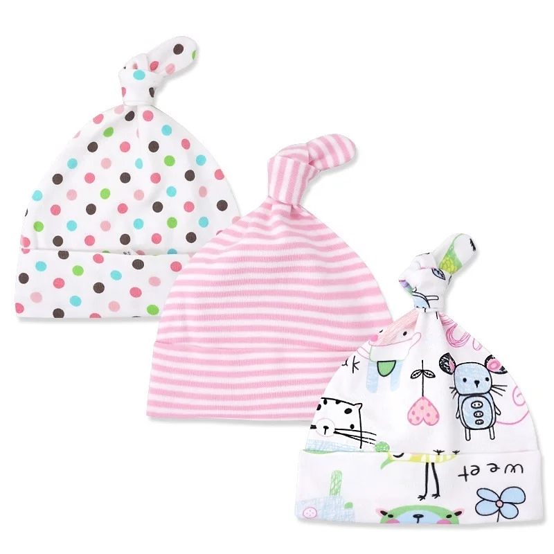 3pcs Per Lot Baby Hats 100% Cotton Printed &amp Caps For 0-6 Months Newborn Accessories Dropshipping KF268 | Детская одежда и