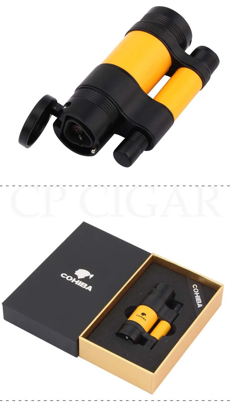 COHIBA 3 факел зажигалки ветрозащитный Карманный металлическая коробка для сигар легче, чем газ-бутан Роскошная Зажигалка для сигаретной сигареты встроенный сигары удар