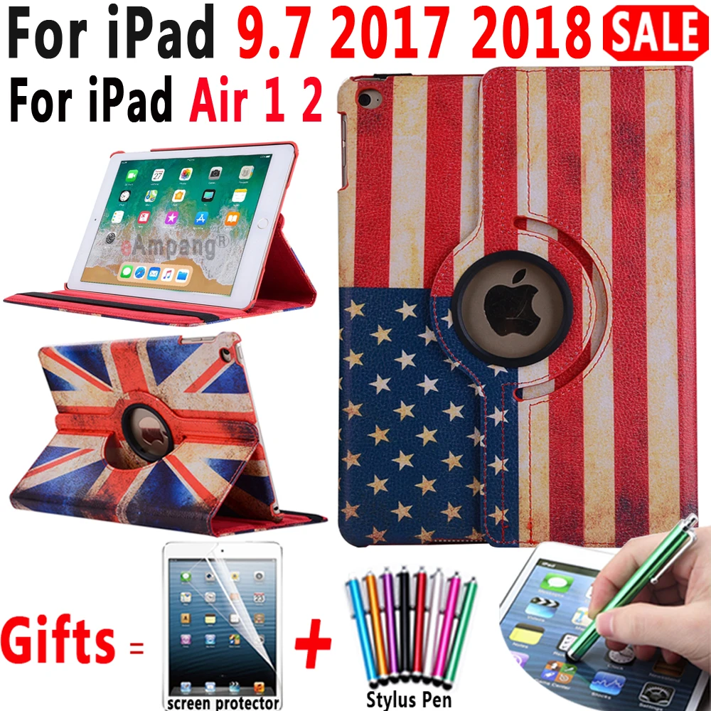 Умный кожаный чехол с поворотом на 360 градусов для Apple iPad 9 7 2017 2018 Air 1 2 5 6 го