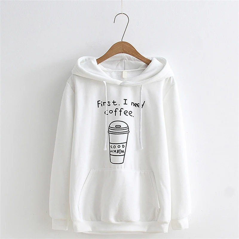 2018 New Women Hoodies Cotton Hooded Harajuku Sweet Cute Pleated Long Sleeve Coffee Print #2893 | Женская одежда