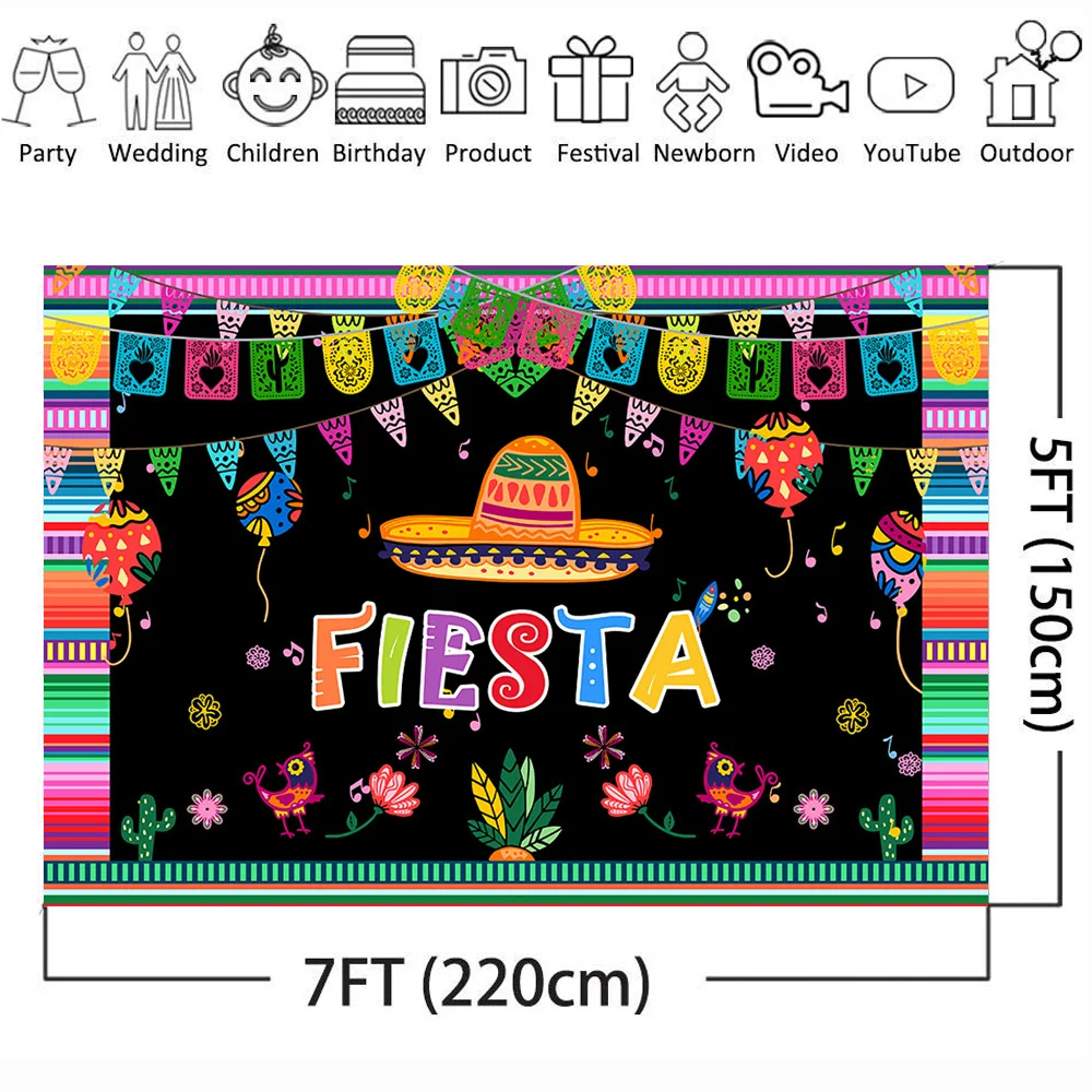 Fiesta Backdrop for Photography Mexican Style Theme Party Colorful Flag Background Photo Booth Studio Birhtday Prom | Электроника