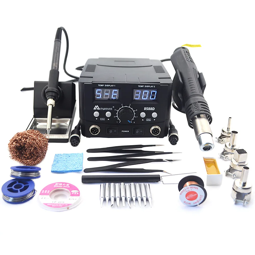 8588D SET4 Двойной цифровой дисплей 2 в 1 800 Вт фена 8588D ESD паяльная станция светодиодный цифровой паяльная станция Обновление с 8586 - Цвет: 8588D SET4