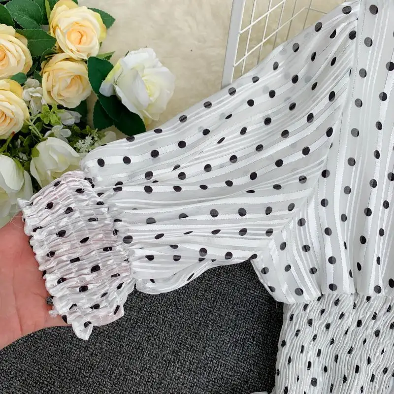 2019 новые модные женские платья французская ниша Ретро dot platycodon женское платье с v