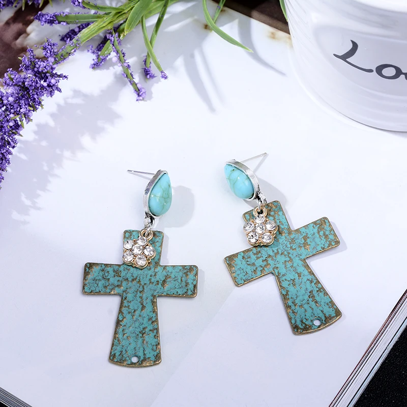 1 пара Анти бронзовый крест кулон Висячие серьги Богемный Винтаж Ретро себе