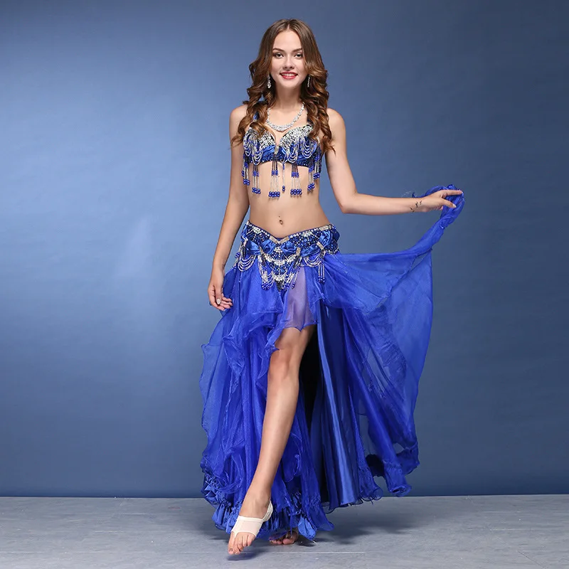 Hand Made Belly Dance Costumes 3pcs Girls New Suit Diamond Dancing Large Skirt Bra D-03333 | Тематическая одежда и